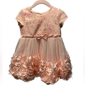 Nannette, size 24 months, peach with flowers and ruffles. Worn maybe 1 time.
